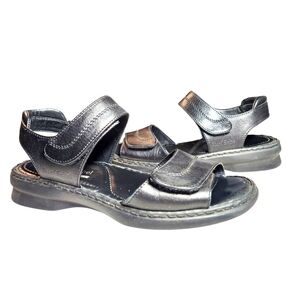 Josef Seibel Leah Sandals Black Leather Open Toe Flats Ankle Strap Comfort 38